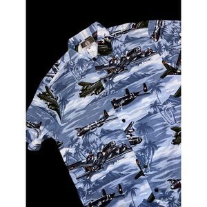 Kalaheo Hawaiian Short Sleeve Button Down Shirt ‎ Airplane Print Medium Aloha